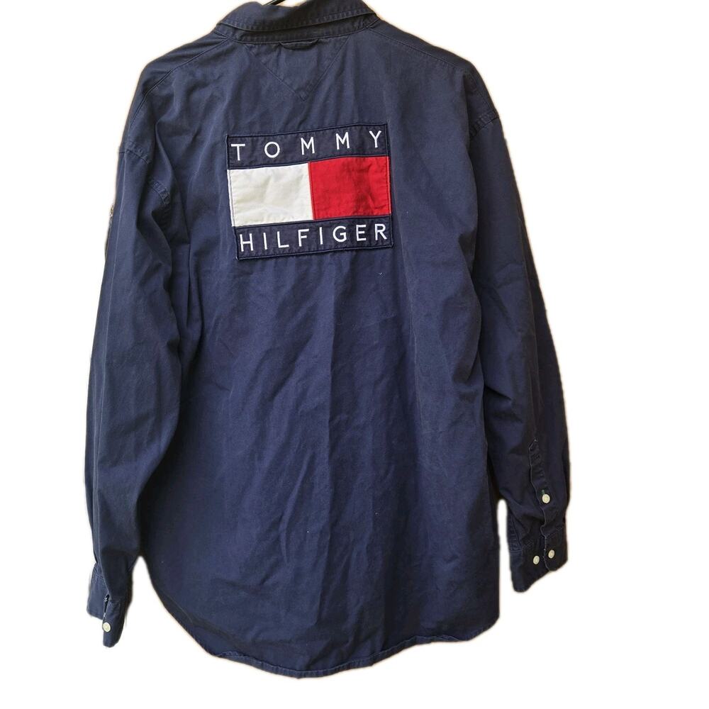 Vintage Tommy Hilfiger Shirt Size L Big Embroidered Back Logo USA